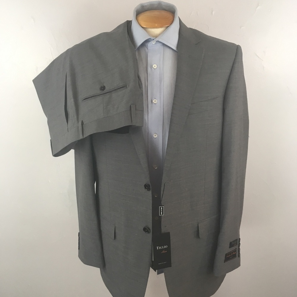 Tiglio mens suit solid light gray 42L made in italy 100% wool 2 piece new ea0278